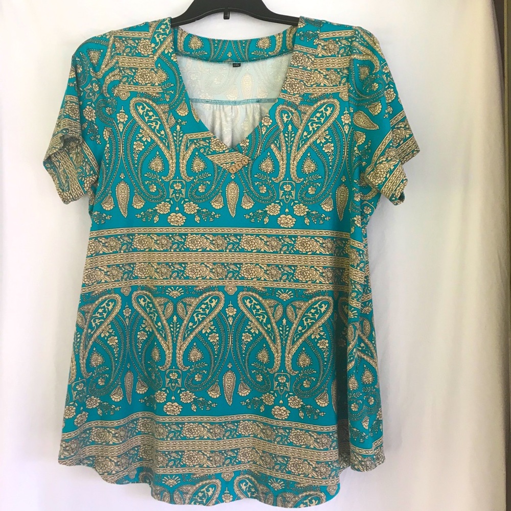 Women’s Short-Sleeved Top, Green/Tan, XXL, NWOT